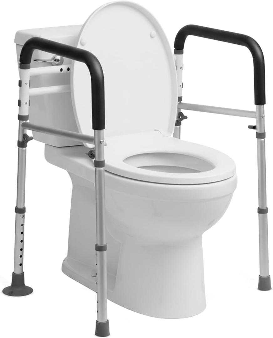 Toilet Safety Rails with Handles  Adjustable & Detachable Toilet Safety Frame, Heavy-Duty Slip-Resistant Support for Seniors & Disabled - Fits Most Toilets