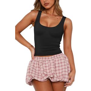 PINKMSTYLE Womens Basic Square Neck Tank Tops Cute Double Lined Sleeveless Tops Summer Outfits (X-Large, Black)