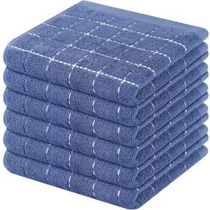 Mordimy 100% Cotton Terry Cloth Dish Cloths, Soft and Absorbent Checkered Dish Towels, Quick Drying Dish Rags for Washing Dishes, 6 Pack, 12 x 12 Inches, Navy