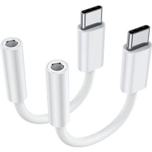 JXMOX USB Type C to 3.5mm Female Headphone Jack Adapter (2-Pack), USB C to Aux Audio Dongle Cable Cord for iPhone 16 Pro 15 Pro Max, Samsung Galaxy S23 S24 Ultra, Note 20, iPad Pro, MacBook, Pixel XL