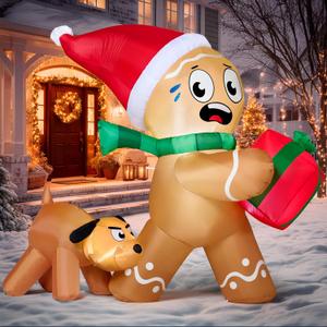 Joiedomi Christmas Inflatables Gingerbread Man & Dog Outdoor Decoration, Christmas Blow Ups Yard Decor Gingerbread Inflatable, Outdoor Xmas Decorations with LEDs for Garden Lawn Decor