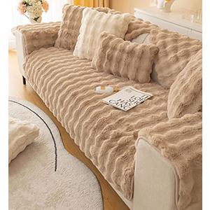 XSlive Soft Warm Faux Fur Couch Sofa Cover Thick Shaggy Fuzzy Sectional Couch Cover Non-Slip Solid Color Plush Sofa Slipcover Furniture Protector for Kids, Pets (Coffee,28"x28")
