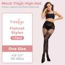 Faux Thigh High Tights for Women - Fishnet Gothic Pantyhose, High Waist Over-The-Knee Goth Leggings (Black, M)