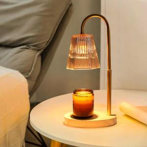 LIDORE Candle Warmer, Candle Warmer Lamp with Timer, Wooden Base Golden Glass, Gift for Mothers Day Valentines Day Christmas New Year, Home Decor, with 2 GU10 Bulbs (No USB)