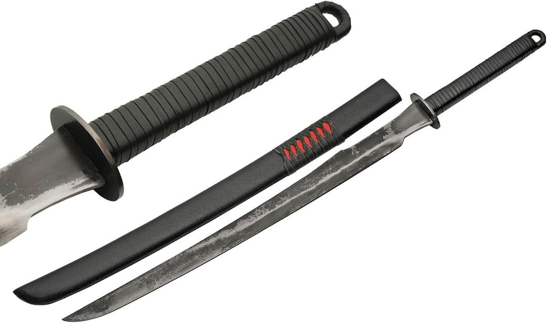 SZCO Supplies 35-Inch Hand-Forged Samurai Medieval Sword  Stainless Steel Full Tang Blade with ABS Scabbard for LARP, Cosplay, and Collectors