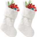 White Christmas Stockings 2 PCS 20 Inch Faux Fur Large Christmas Stocking for Hanging Decorations, White
