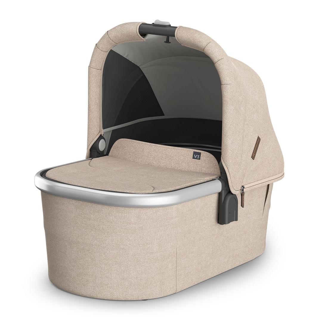 UPPAbaby Bassinet V3 - Compatible with Vista, Cruz, Ridge Strollers - Overnight Sleep Solution - Mattress, Sheet and Bug Shield Included - Declan (Oat Mlange/Silver Frame)