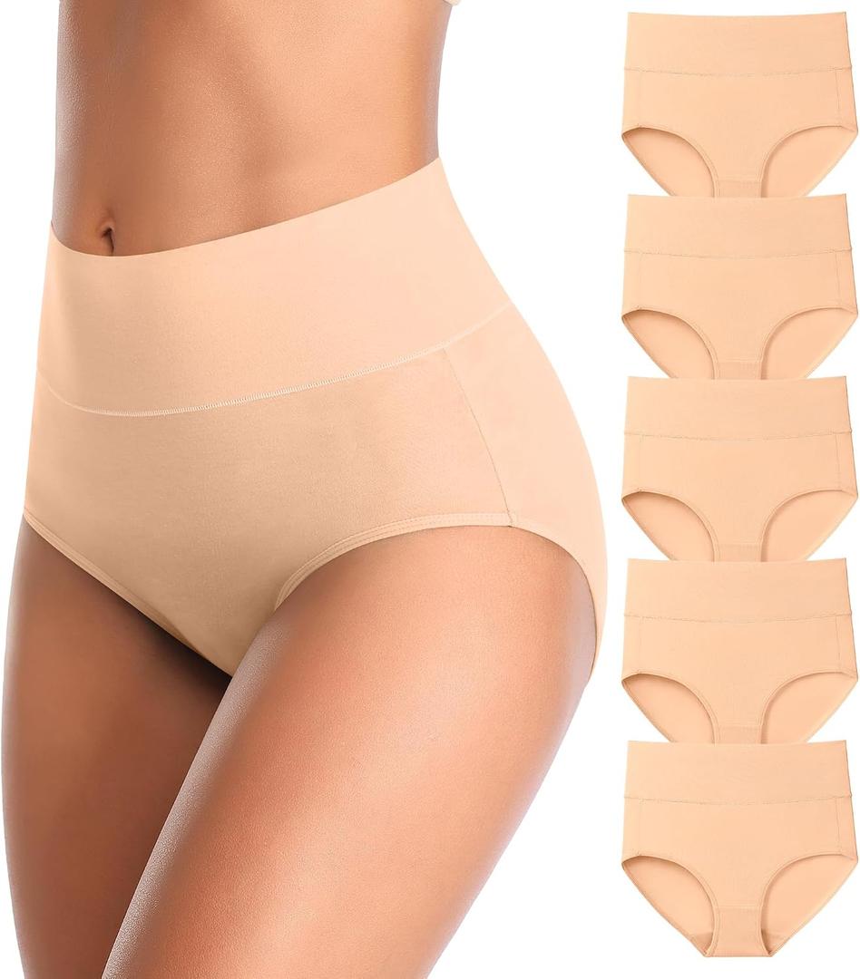 MISSWHO Cotton High Waisted Women Underwear Soft Briefs Full Coverage Comfy Ladies Panties (Regular & Plus Size) (Brown, XL)