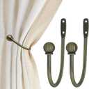Curtain Holdbacks, Hooks, 2 PCSSolid Steel Hooks, Decorative French Ball End, Curtain Drapery Holdbacks, Wall Mounted, Curtain Tiebacks, Antique Brass Brushed
