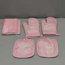 Sratte Set of 6 Kitchen Decor Accessories Set Farmhouse Towels Pot Holders Oven Mitts Set 2 Dish Towels 2 Potholders 2 Cooking Mittens Oven Glove for Baking Cooking Supply (Pink, Kitchen)