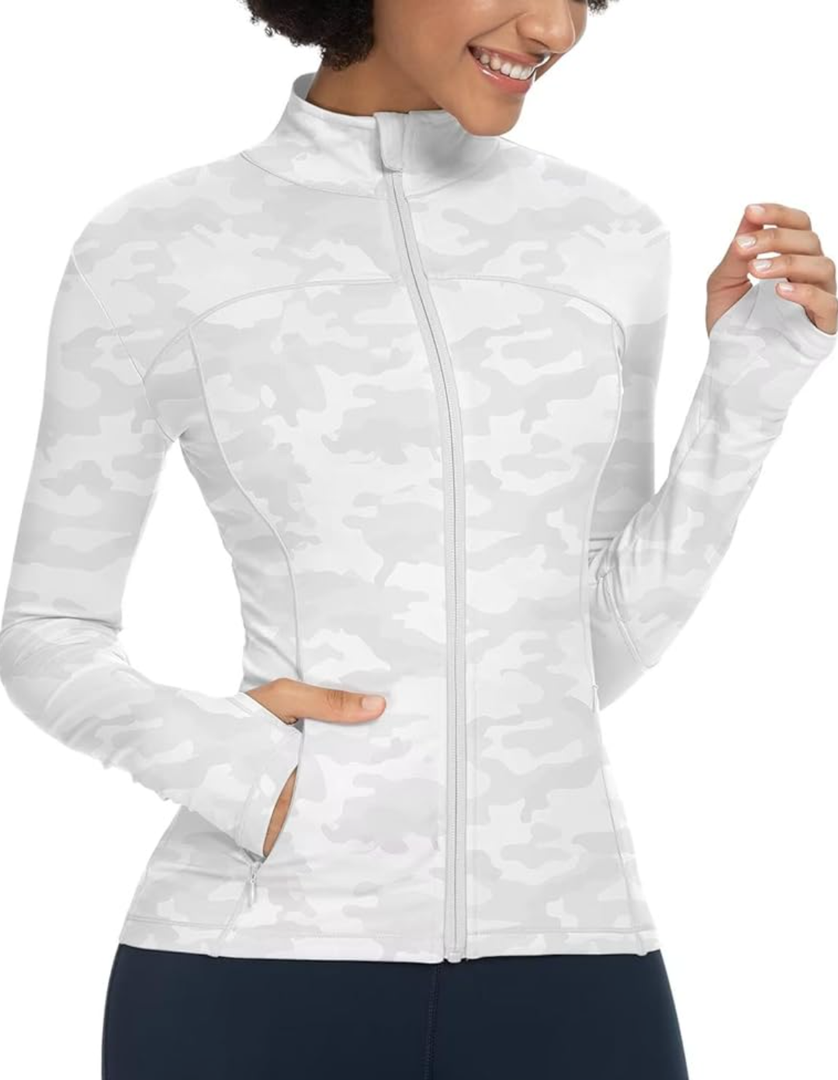 QUEENIEKE Womens Running Jackets Athletic Workout Scrub Jacket Track Full Zip Up Gym for Women Yoga Top S