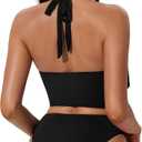 SUUKSESS Women Sexy Two Piece Bikini Set Halter Cowl Neck Bathing Suit (Black, L)