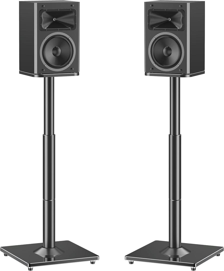 MOUNTUP Universal Speaker Stands Pair 28.3" to 37.4" Height Adjustable Floor Speaker Stands, Holds Bookshelf & Satellite Speaker Large Speaker, Up to 22LBS Cable Concealing 9.8" Plate Black MU9132-L