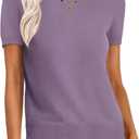 ANRABESS Womens Short Sleeve Sweaters Wool Blend Crew Neck Sweater Shirts Business Casual Work Tops 2025 Summer Outfits (X-Large, Grey Purple)