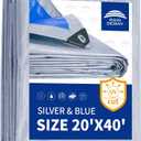 RAINDEWAY Large Tarps Waterproof 20x40 Feet 5.5 Mil Thick, Multipurpose Waterproof Poly Tarp Cover for Emergency Rain Shelter，Silver/Blue Tarp Finished Size