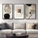 Large Framed Neutral Abstract Wall Art, 3 Piece Modern Canvas Prints Paintings Artwork for Walls, Minimalist Black Beige Pictures for Living Room Hallway Dining Room Bedroom Wall Decor -Total 30x60 In, 20" W x 30" H x 3Pcs
