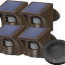 eMACROS Solar Wireless Driveway Alarm - 1/2 Mile Long Range Outdoor Motion Sensor & Detector, Weatherproof Security Alert System, Plug in to Use, Ideal Gifts for Christmas (1 Base with 4 Sensors)