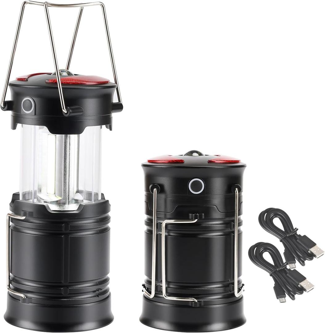 Lichamp 2 Pack Camping Lanterns Rechargeable and Battery Powered, Dual Power Source and 4 Mode Lantern Flashlight COB Camp Light for Power Outages, Camping Supplies and Home Hurricane Supplies, E2BK