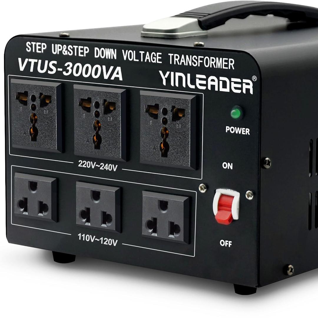 Yinleader Voltage Converter Transformer(110V to 220V, 220V to 110V) Step Up/Down Transformer Converter 110/120 Volt - 220/240 Volt w/US Power Cord,Circuit Breaker Protection (VTUS-3000-6S)