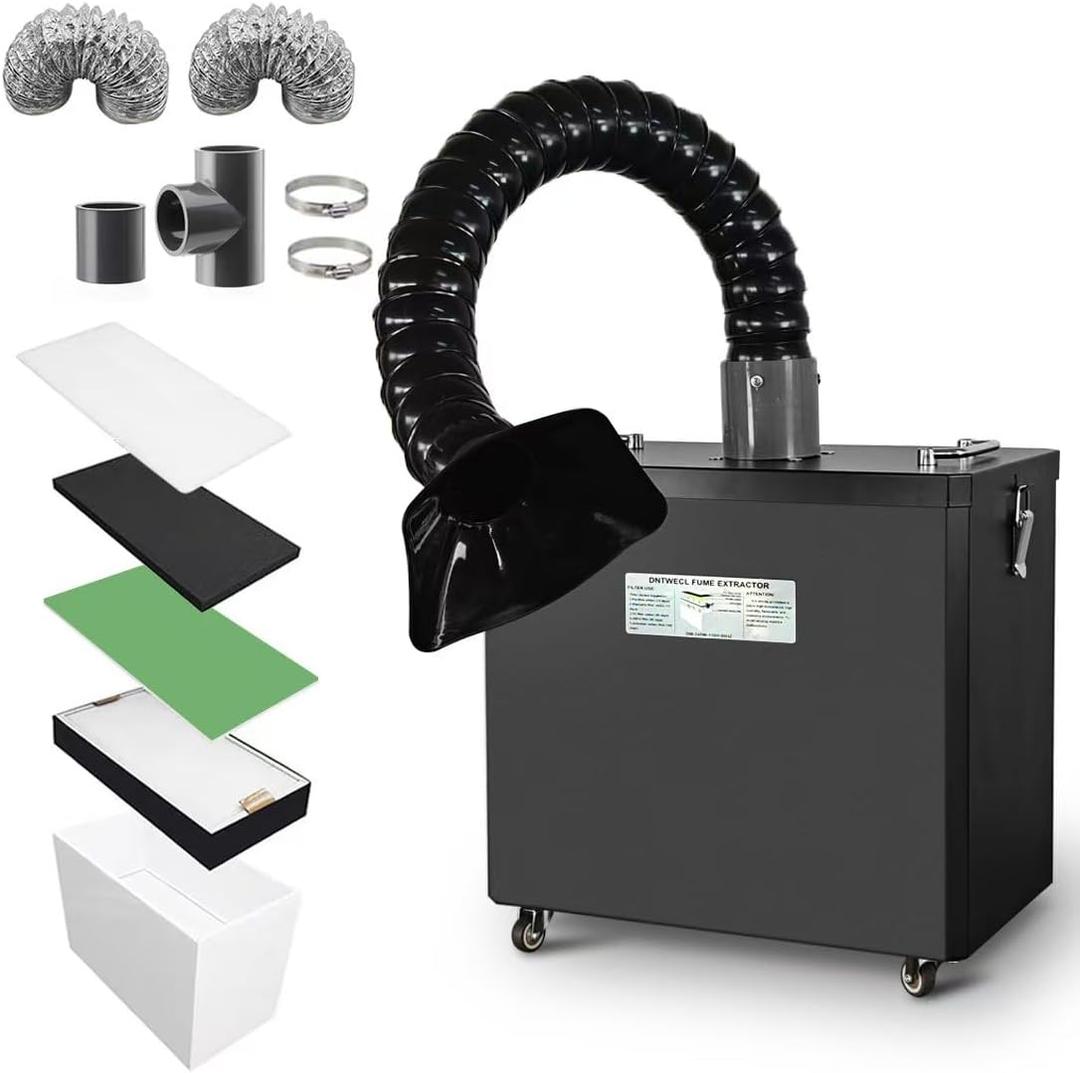 245W Adjustable Fume Extractor with 5 Stage Filters Welding Smoke Purifier DTF Extractors for Nail Salon, Laser Marking, Printing and Laser Engraving (Black)