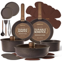 CAROTE 21PCS Pots and Pans Set Non Stick with Detachable Handle, Nonstick Cookware Sets, Cooking Kitchen Set, Oven/Dishwasher Safe, Induction Cookware, Brown, RV Kitchen Pot and Pan