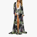 Pink Queen Women's Long Sleeve Flowy Maxi Swimsuit Tie Front Robe Cover Up Size M/L