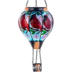 DREAMSOUL Cardinal Hot Air Balloon Solar Lantern, Hanging Solar Lanterns Outdoor with Flickering Flame Light, Glass Outdoor Lantern Waterproof for Patio Yard Party Gift Decor