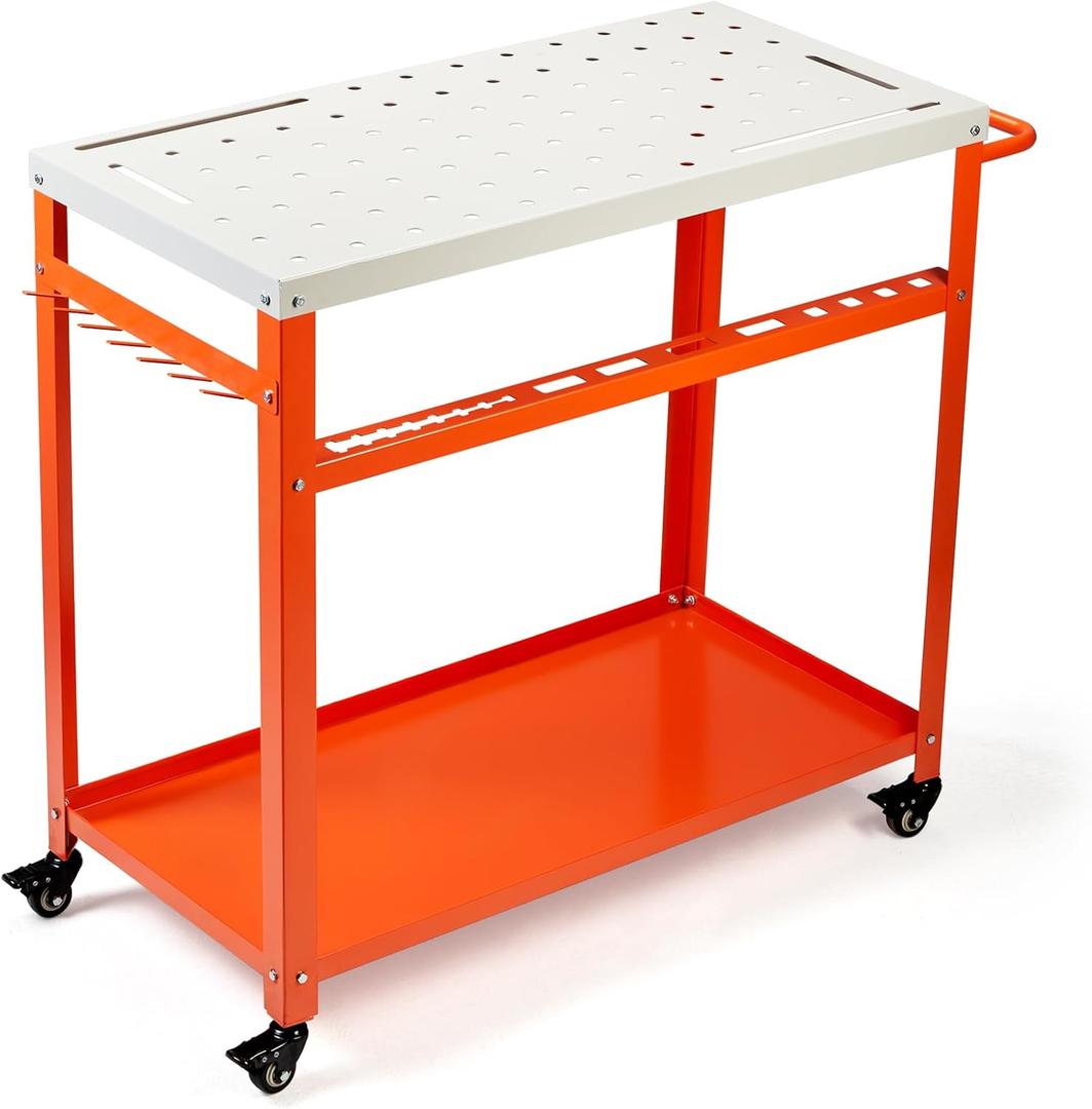 Movable Workbench Table,35.8x 18.1Welding Table,1200LBS Static Weight Capacity,Sawhorse Tool Slots and Fixture Holes5/8-inch Fixture Holes,4 Wheels (4 with Brake)