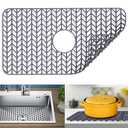 JIUBAR Sink protectors for kitchen sink |16"18"19"24"26"28"29"silicone sink mat| Silicone Kitchen Sink Mat Grid for Bottom of Farmhouse Stainless Steel Porcelain Sink(26"x 14" Center Drain Gray)