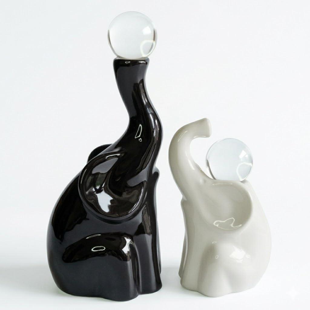 Handmade Elephant Gifts for Women, Ceramic Figurines with Crystal Balls, Modern Statues Home/Office Decor, Animal Sculpture for Anniversary/Housewarming/Wedding/Couples (Black & White)