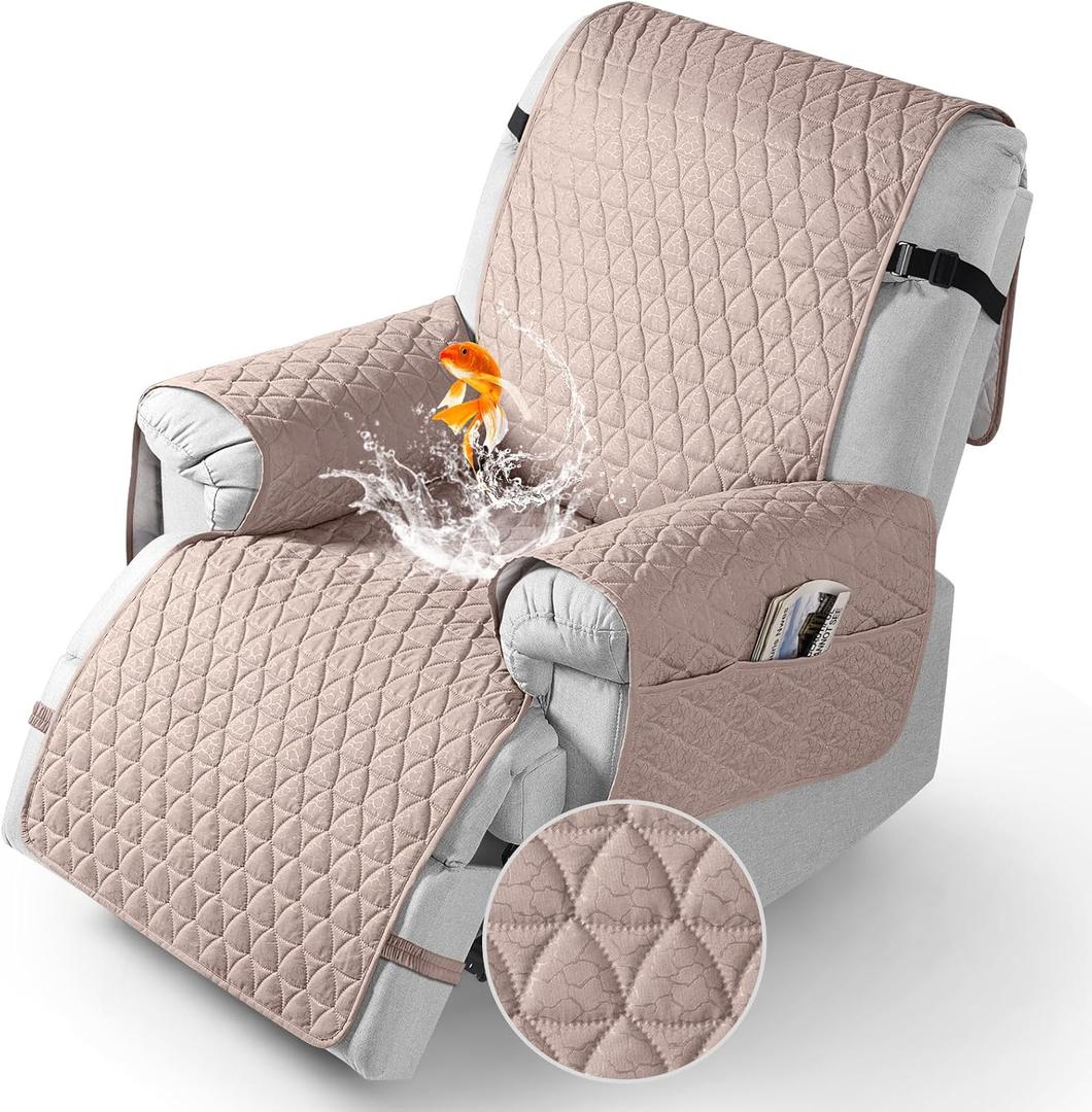 TAOCOCO 100% Waterproof Recliner Cover - Recliner Cover with Non-Slip Granule, Recliner Chair Covers with Elastic Band, Recliner Chair Covers for Reclining Chair(Peach, Medium-25'')