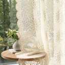 MIULEE Vintage Lace Curtains 96 Inches Long 2 Panels, Victorian Decorative Floral Scalloped Semi Sheer Curtains Light Filtering Rod Pocket Panels Decor for Bedroom Living Room, 52" W x 96" L, Cream