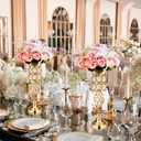 Tatuo 12 Pcs Gold Wedding Centerpiece Vases for Table Crystal Flower Trumpet Metal Flower Vase Stand with Diamond for Wedding Party Reception Dining Room Living Room(20 inch)