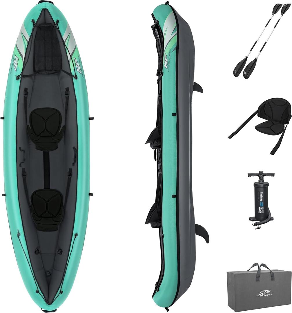 Bestway Hydro Force Inflatable Kayak Set | Includes Seat, Paddle, Hand Pump, Storage Carry Bag | Great for Adults, Kids and Families (2-Person Ventura Elite)