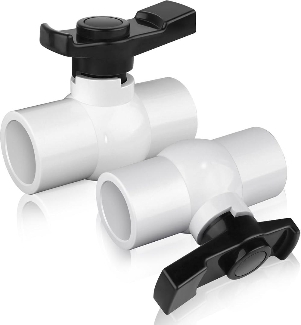 FANOVO 1 inch PVC Ball Valve, 2pcs Slip PVC Shut Off Water Valves with Double Socket Full Flow Port, Schedule 40 Plastic Control Valve, Using for CommercialSwimming Pool, Irrigation System