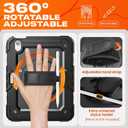SEYMAC stock Case for iPad Air 11-inch M4-M2 2026-2024 (Gen 8-6), Shockproof Heavy Duty Case with Screen Protector, Pencil Holder, Rotating Stand, Hand Strap, Shoulder Strap, Black