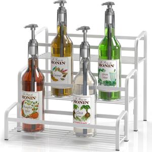 Coffee Syrup Organizer 3-Tier, 12 Bottles Capacity Coffee Syrup Rack, Metal Syrup Stand for Spice, Liquor, Bottle, Coffee Bar Station Racks Magnetic, No Installation, White