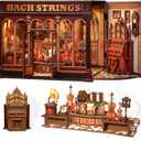 CUTEBEE Book Nook Kit - DIY Miniature House Dollhouse Kit for Adults and Teens, Booknook Tiny Japanese House Bookshelf Decor 3D Wooden Puzzle, Gifts for Family, Friends (Bach Strings)