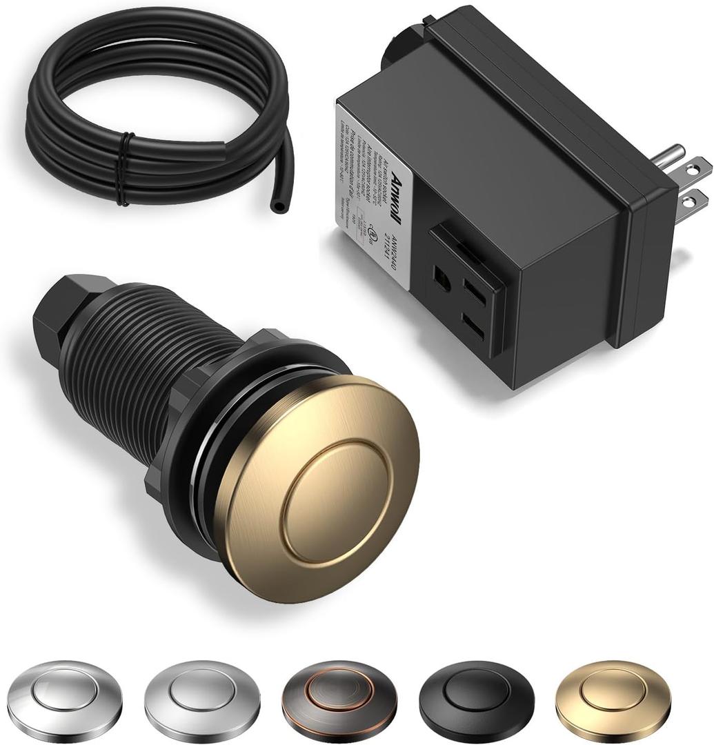 Garbage Disposal Air Switch Kit - UL Listed Wireless Sink Top Button, Champagne Bronze Finish, Compatible with Delta Faucet Champagne Bronze, Universal Design for All Garbage Disposals