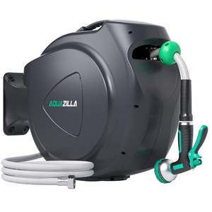 Retractable Garden Hose Reel - 5/8 in x 100 ft Automatic Wall Mount Heavy Duty Automatic Water Hose Reel with 9 Patterns Nozzle, Kink-Resistant Hose, 180° Swivel, Auto-Lock for Outdoor Watering