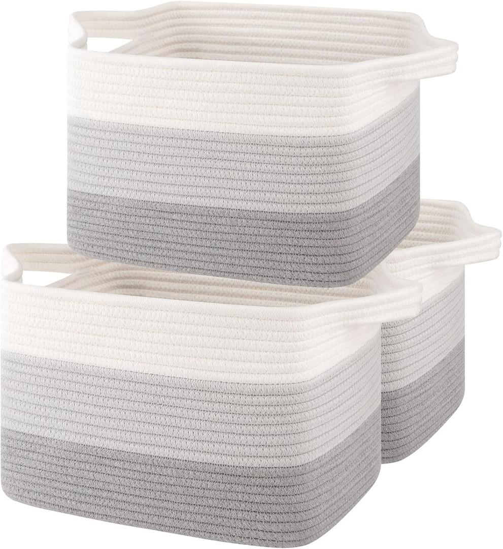 OIASKET Storage Baskets for Organizing, Woven Baskets for Shelves, Rectangle Decorative Organizer for Storage Clothes, Toy, Books, Towels, Nursery Bins 3 Pack (Gradient Grey, 13"x9.85"x8.7")