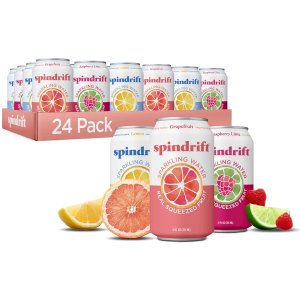 Spindrift Sparkling Water, Core 3 Flavor Variety Pack, Made with Real Squeezed Fruit, 12 Fl Oz Cans, Pack of 24 EXP: 08/25/2026