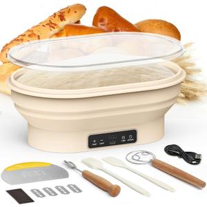 2L Heating Banneton Bread Proofing Basket, Upgrade Timer & 6 Temp Settings, Silicone Sourdough Bread Proofing Basket Set, Electric Thermostatic Banneton Basket with Display (Oval-A)