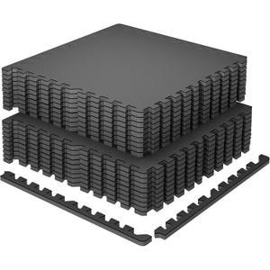 SUPERJARE 0.79'' Extra-Thick Exercise Equipment Mats, 18 Pcs 72 Sq Ft Rubber Top Floor Tiles with High Density EVA Foam, Interlocking Gym Flooring for Home Gym, Workout Mat, Black