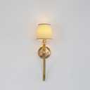 Set of 2 Gold Wall Sconce Light Fixtures, 1-Light Mid Century Modern Vanity Lighting with Conical Fabric Shade, Graceful Curved Iron Arm, Crystal Accent, Indoor Classic Wall Mounted Lamps (Linen)