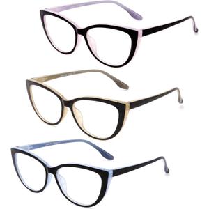 CRGATV 3 Pack Reading Glasses Blue Light Blocking Stylish Cat Eye Computer Readers Anti Eyestrain & Glare for Women (Blue Yellow Pink)