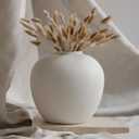 White Ceramic Vase 7.9 inch Round Minimalist Leak-Proof Vases for Flowers with Soft Pads, Modern Farmhouse Decor for Living Room