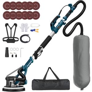 Drywall Sander (Dark Blue)
880W Motor, 1000-2100 RPM, Up to 99% Dust Collection, 4.4-5.5 ft Telescopic Pole, Foldable Design, 360° Head, LED Light