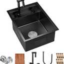 TORVA RV Kitchen Sink, 16 x 21 x 9 Inch Undermount Bar Sink 16 Gauge Stainless Steel Single Bowl Sink with Faucet Cutting Board, Dark Grey