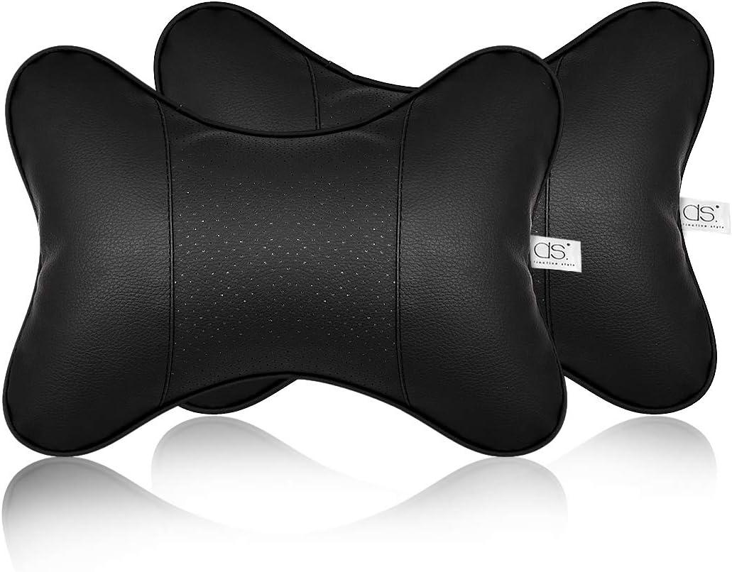 DS. DISTINCTIVE STYLE Car Neck Pillow 2 Pieces PU Leather Travel Pillow for Head Rest with Buckle Neck Support for Car Seat - Black